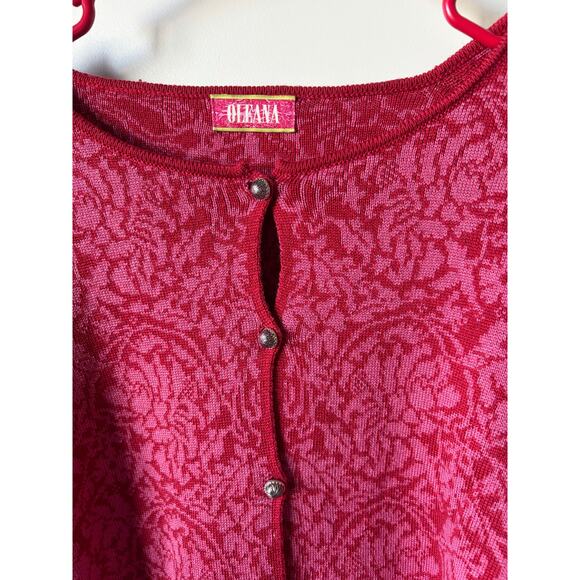 OLEANA Silk Wool Red & Pink Floral Sweater Cardigan Women's Size Large - Picture 4 of 4
